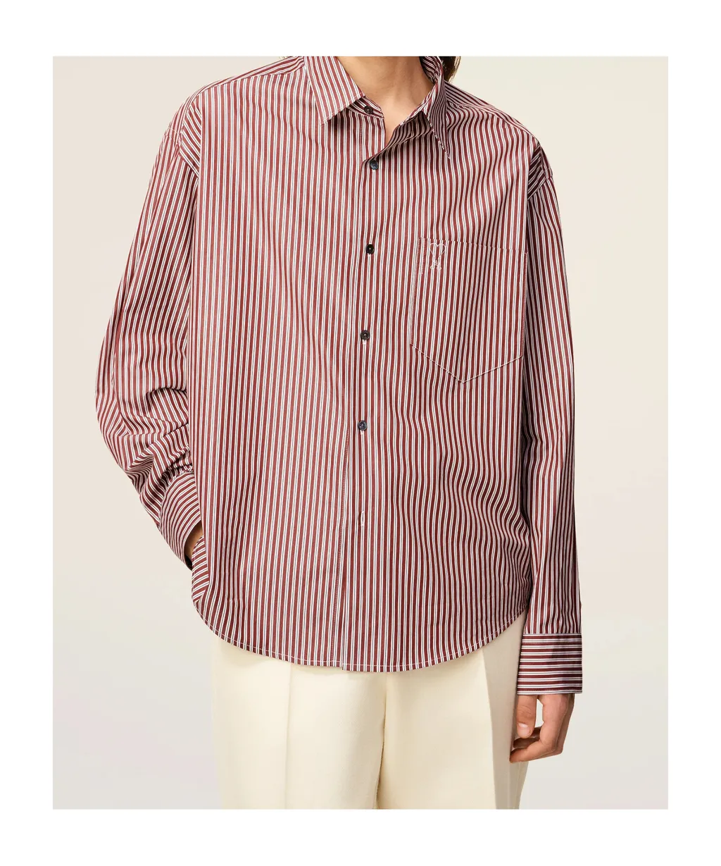 Ami Paris Striped Logo Embroidered Shirt