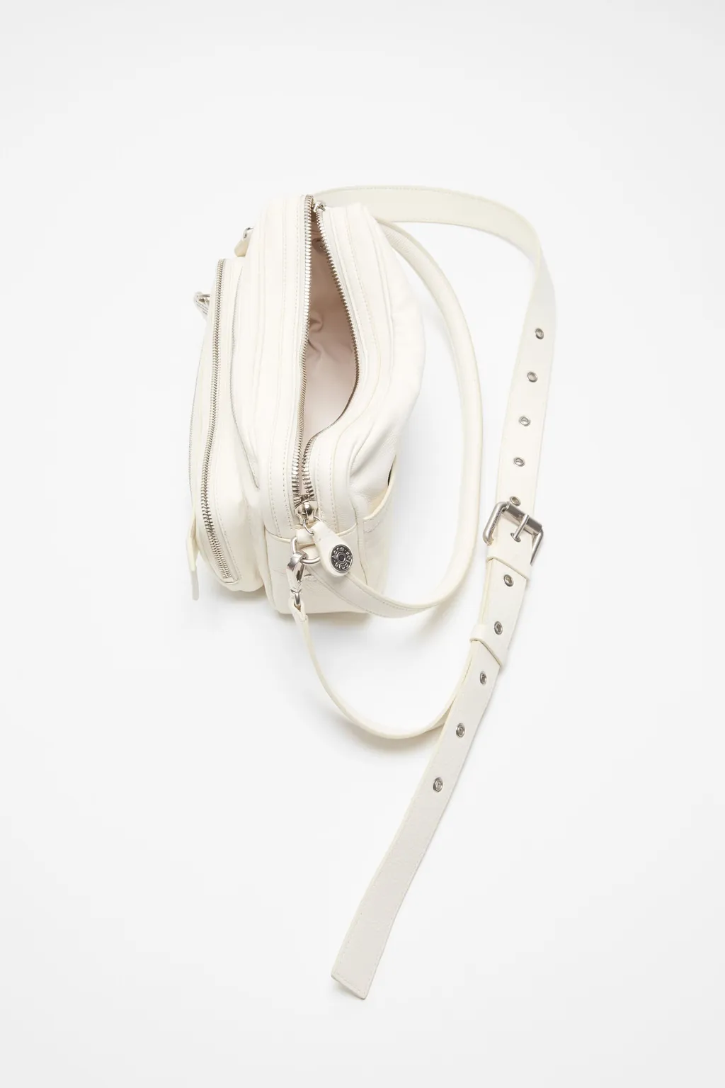 Triple-Zip Leather Shoulder Bag