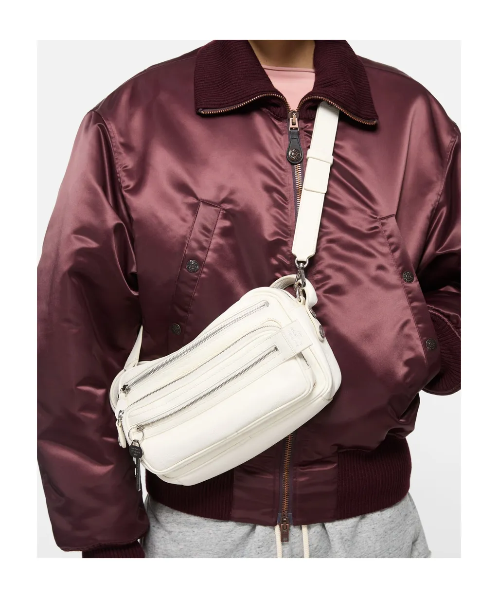 Triple-Zip Leather Shoulder Bag