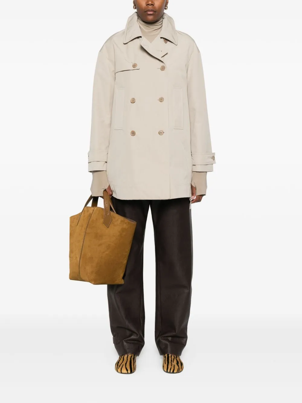 Double-Breasted Zip-Detail Coat