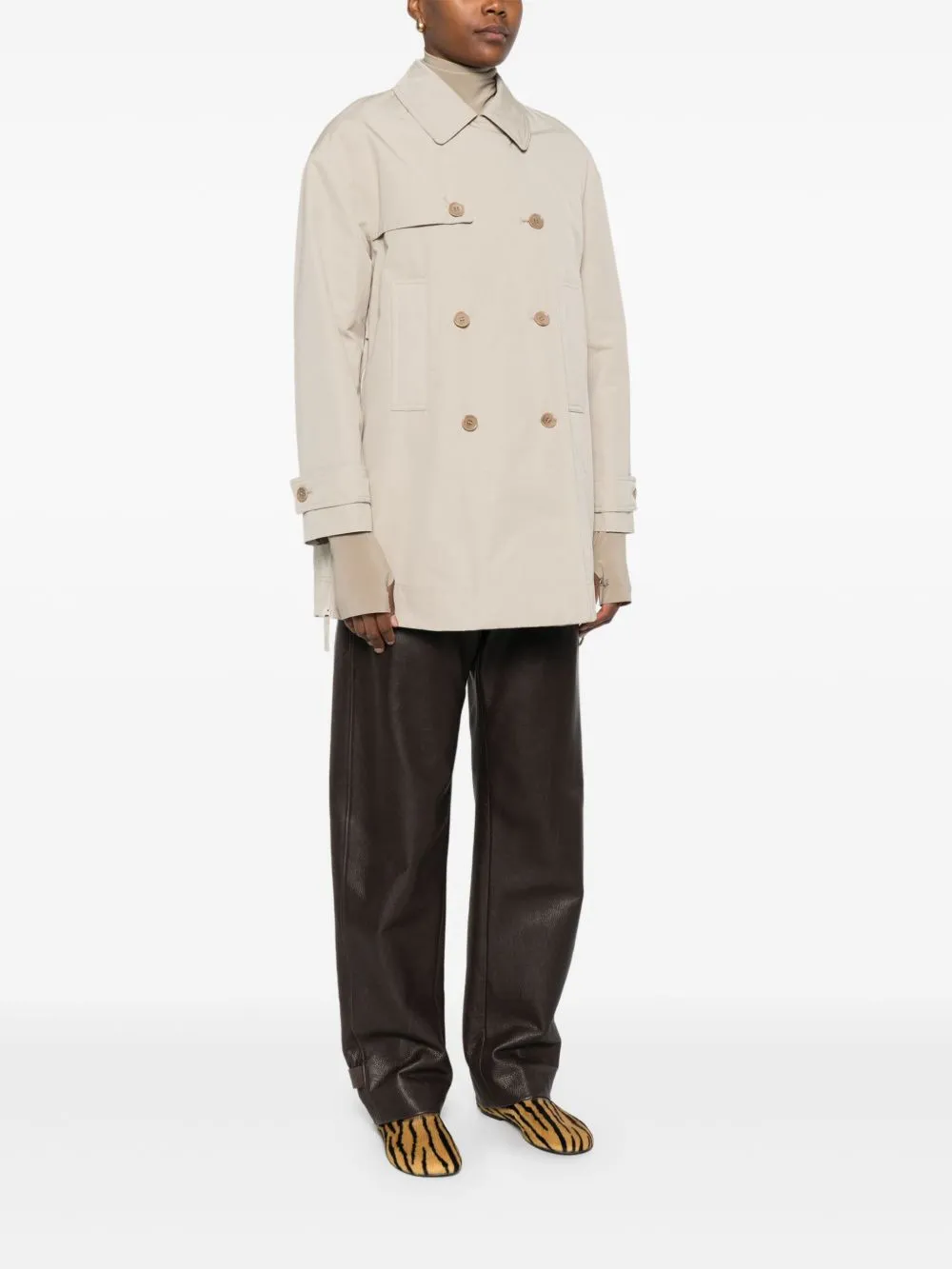 Double-Breasted Zip-Detail Coat