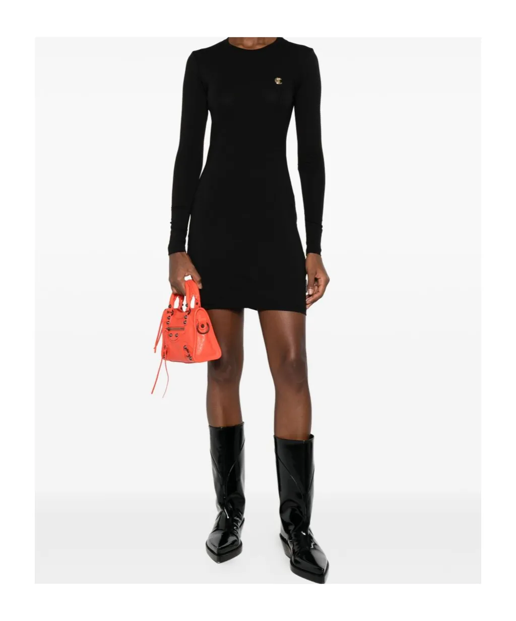 Logo-Plaque Long-Sleeve Mini Dress