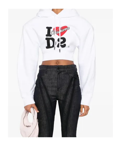 Logo-Print Cropped Hoodie