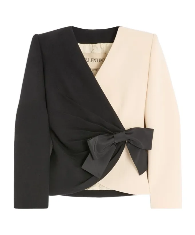 Wool Crepe Jacket With Contrasting Bow
