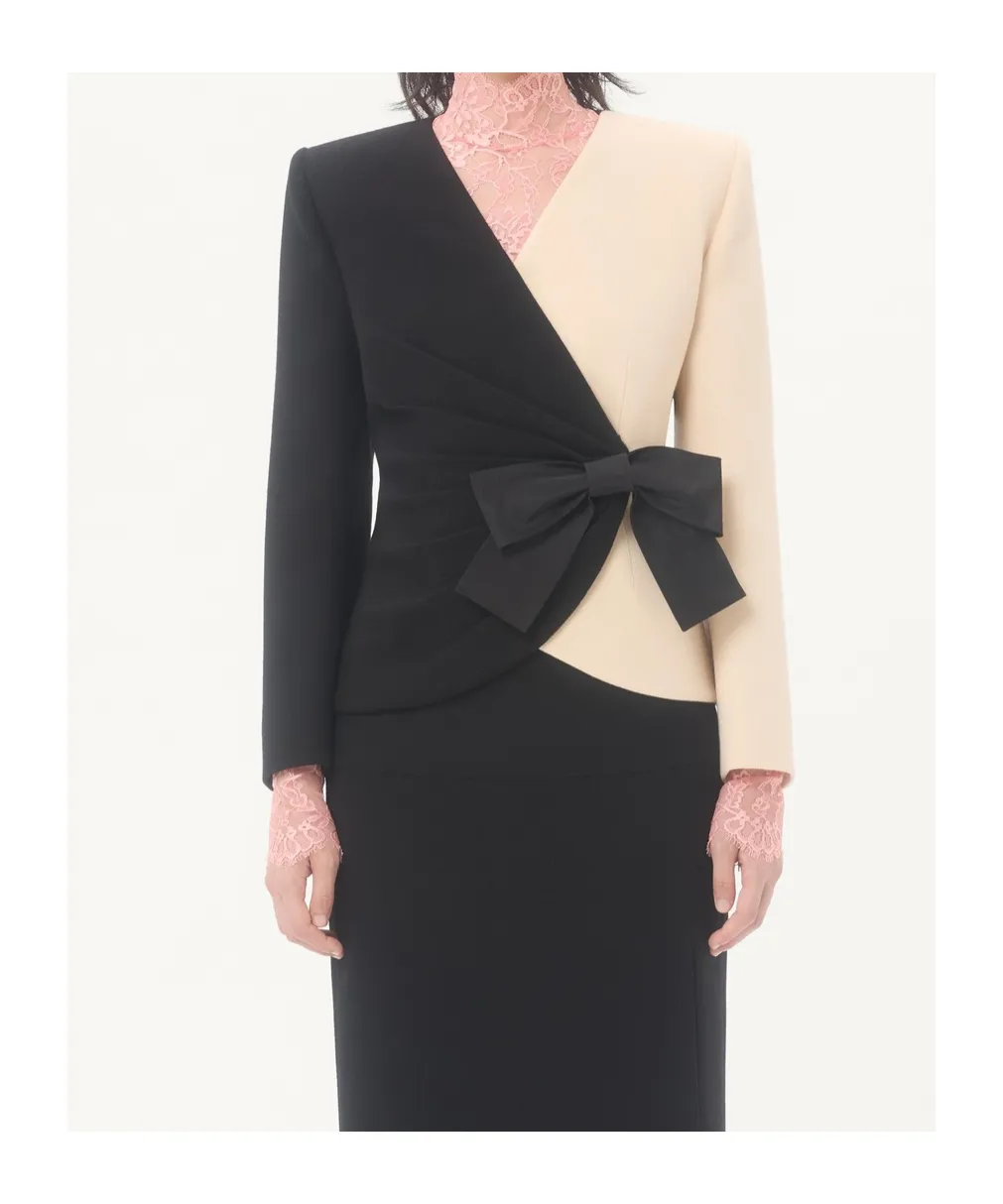 Wool Crepe Jacket With Contrasting Bow