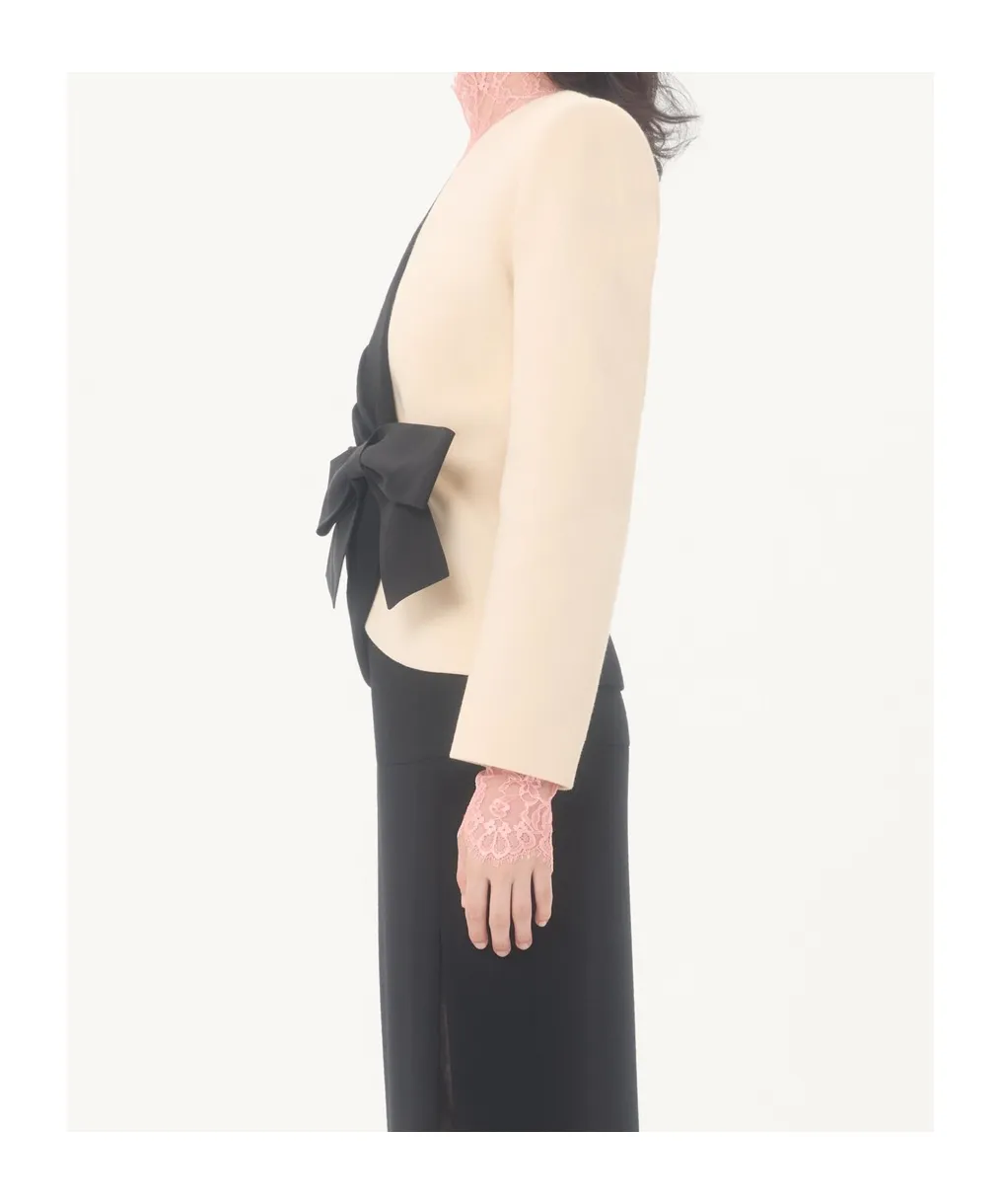Wool Crepe Jacket With Contrasting Bow