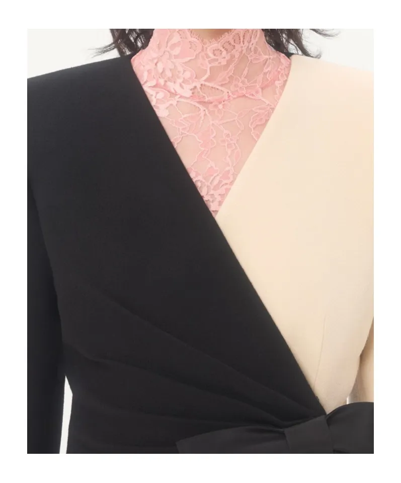 Wool Crepe Jacket With Contrasting Bow