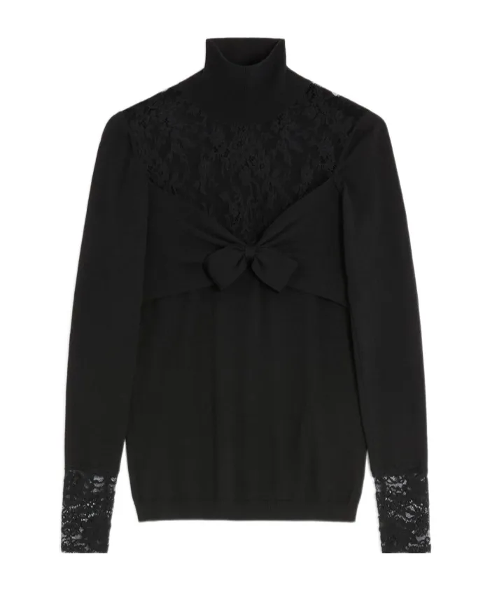 Valentino Lace-Panelled High Neck Top