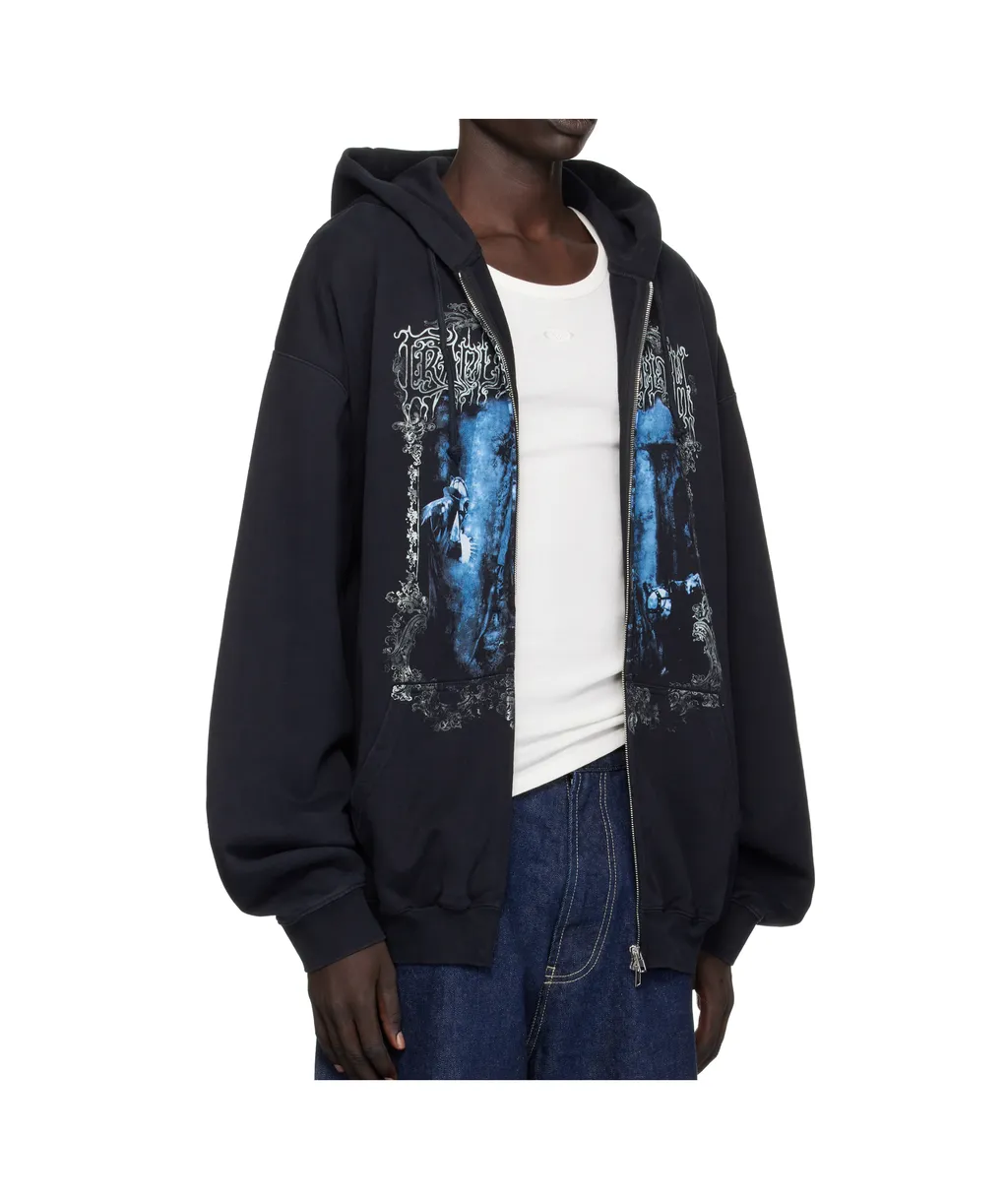 Vetements Printed Drawstring Zipped Hoodie