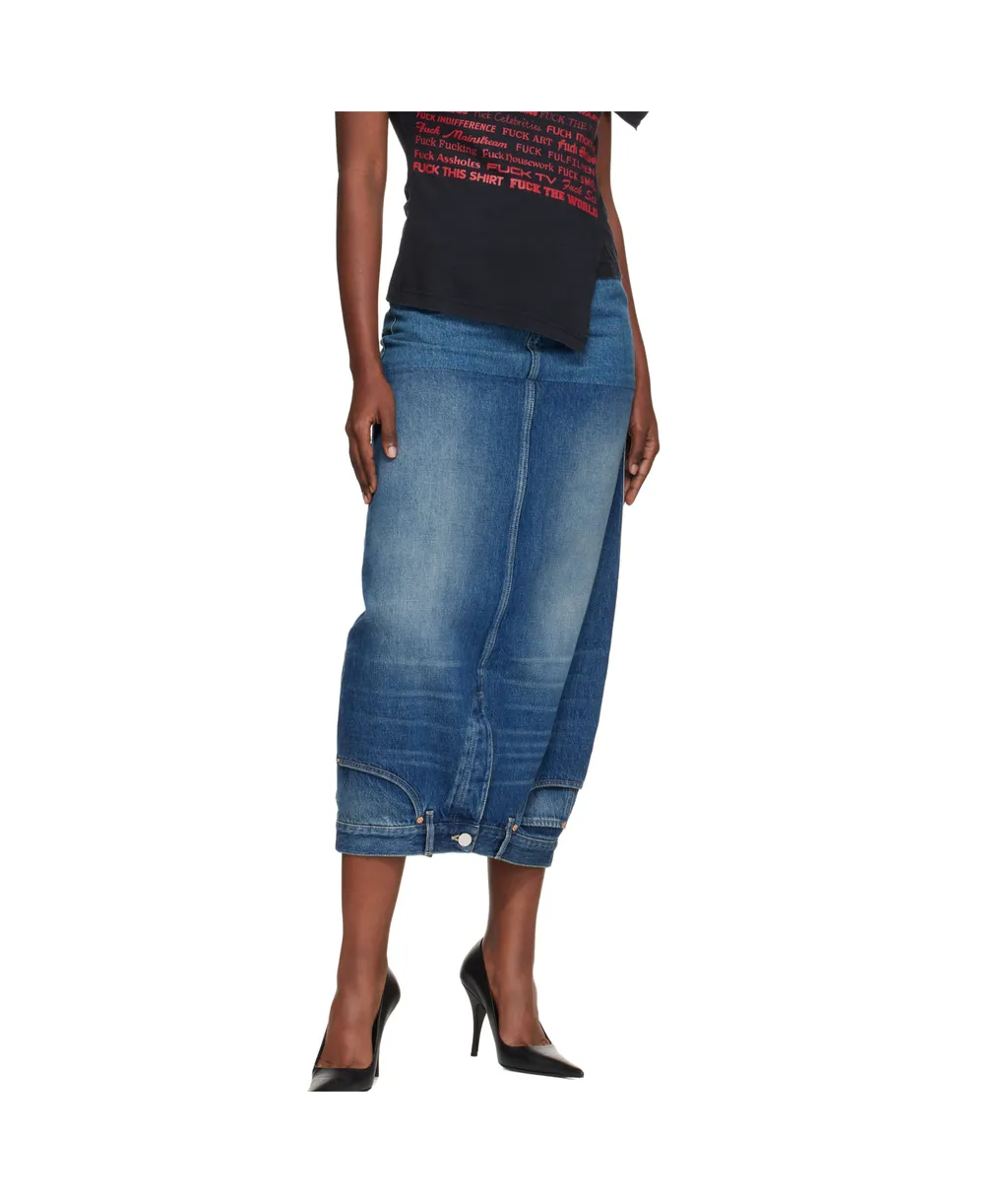 Upside-Down Denim Midi Skirt