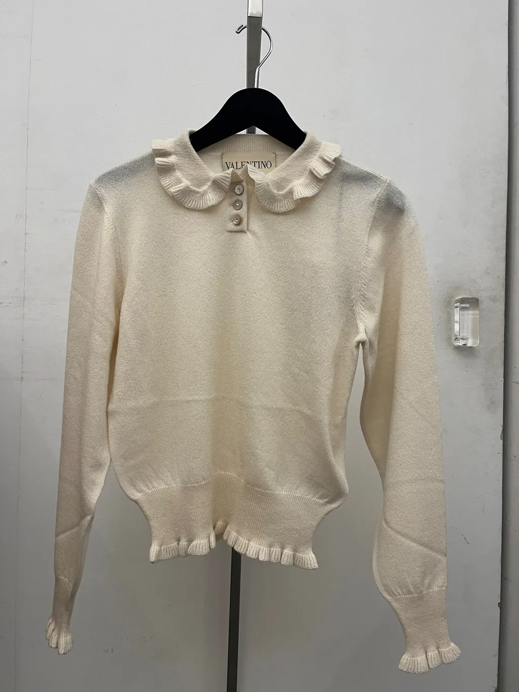 Ruffled-Collar Cashmere Polo Top