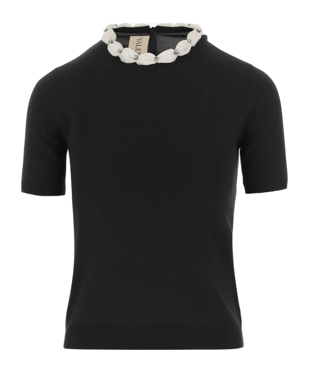 Valentino	Embellished-Collar Short-Sleeved Jumper