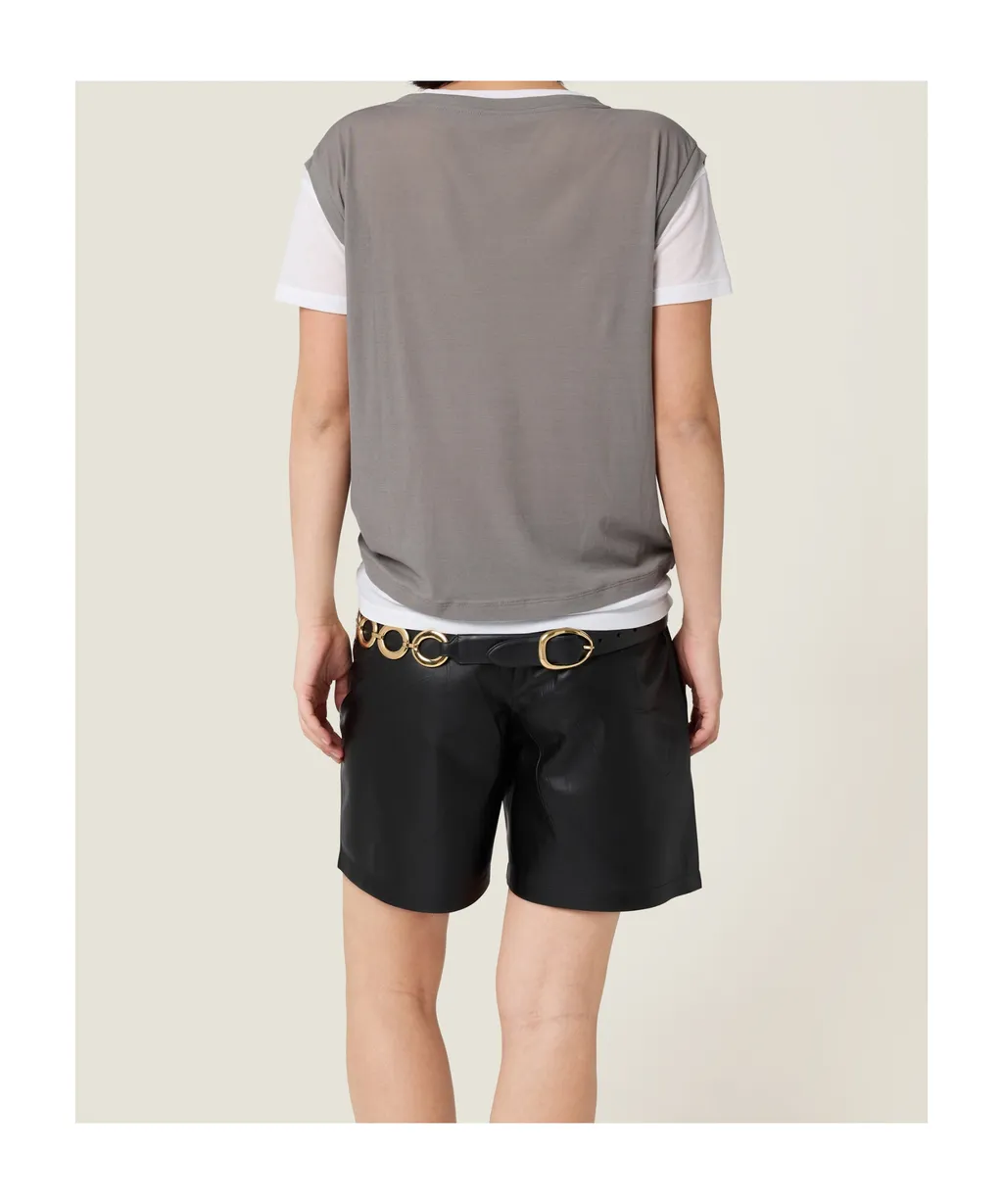 Ribbed Knit Jersey T-Shirt