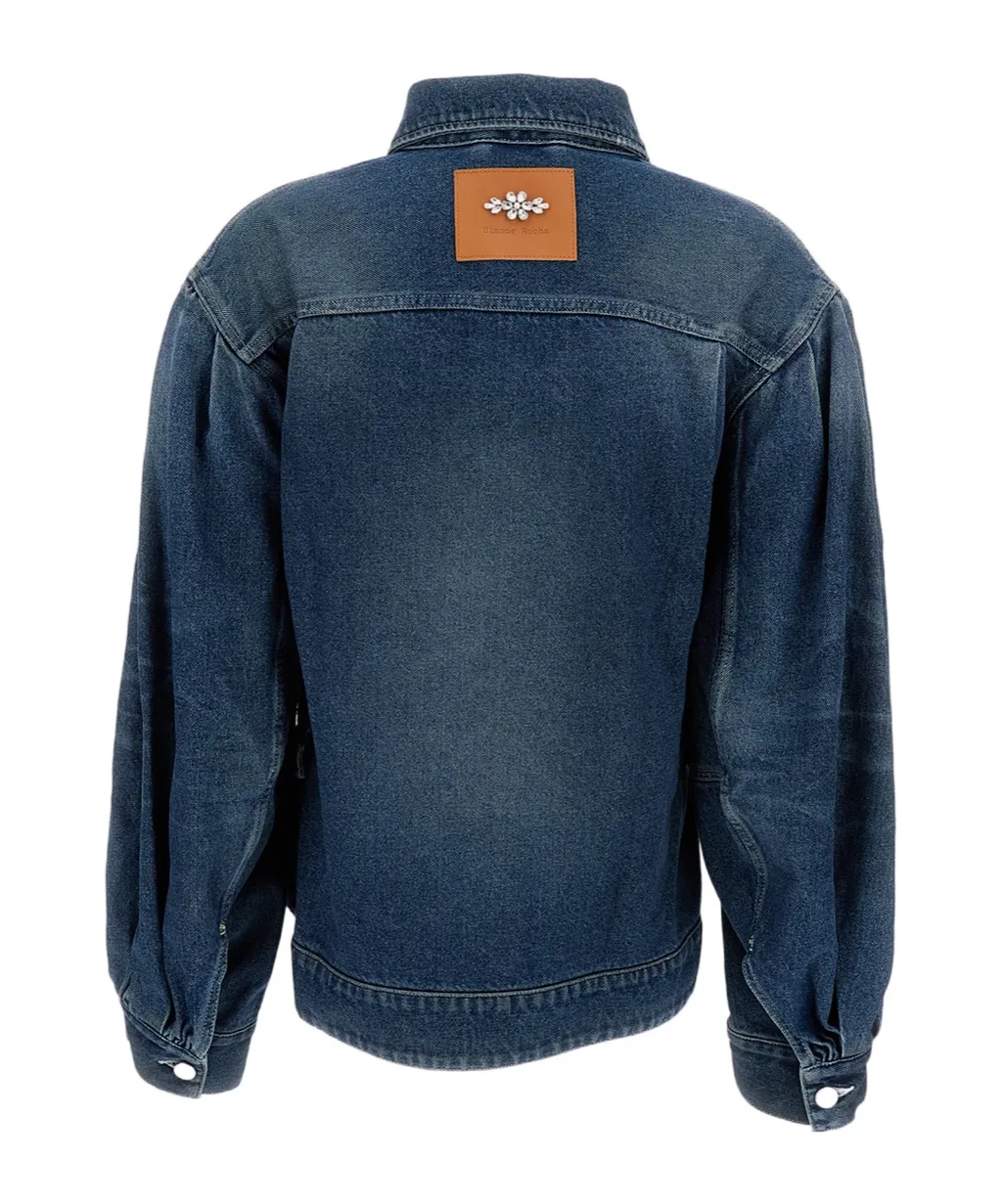 Pearl-Embellished Belted Denim Jacket