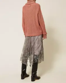 Lace Asymmetric Midi Skirt