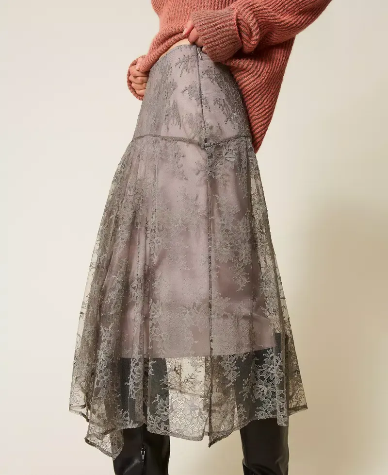 Lace Asymmetric Midi Skirt