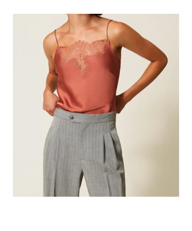 Lace-Trimmed Satin Top