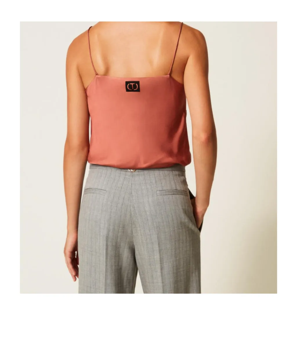 Lace-Trimmed Satin Top