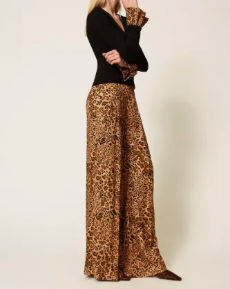 Pleated Leopard-Print Trousers