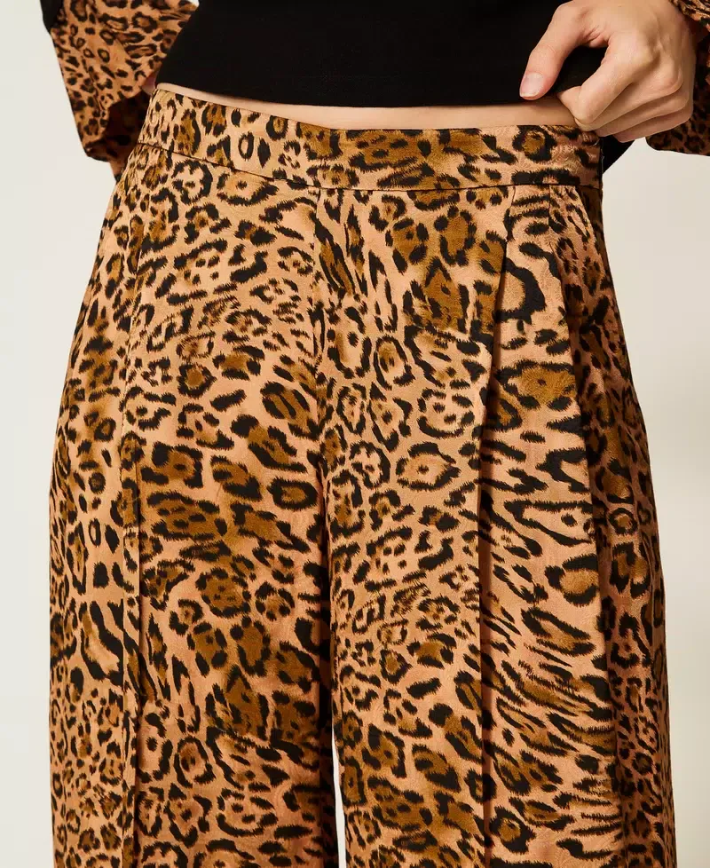 Pleated Leopard-Print Trousers