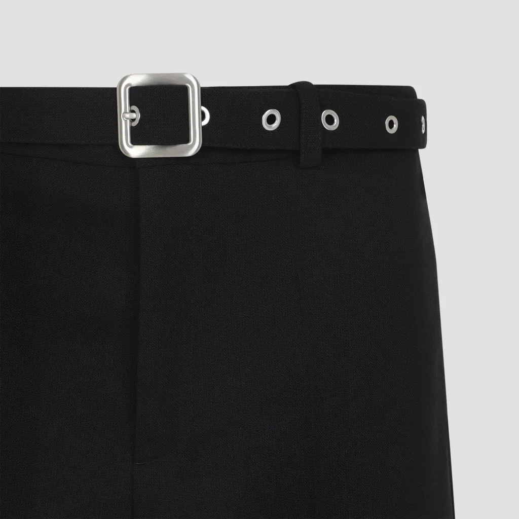 Belted Wool Canvas Trousers