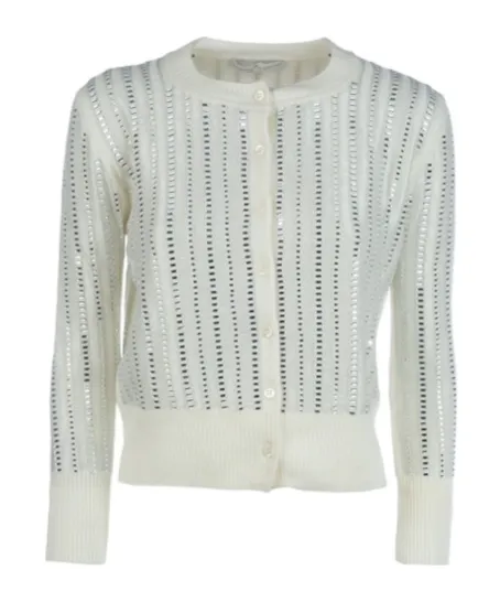 Sequin-Embellished Ribbed Cardigan