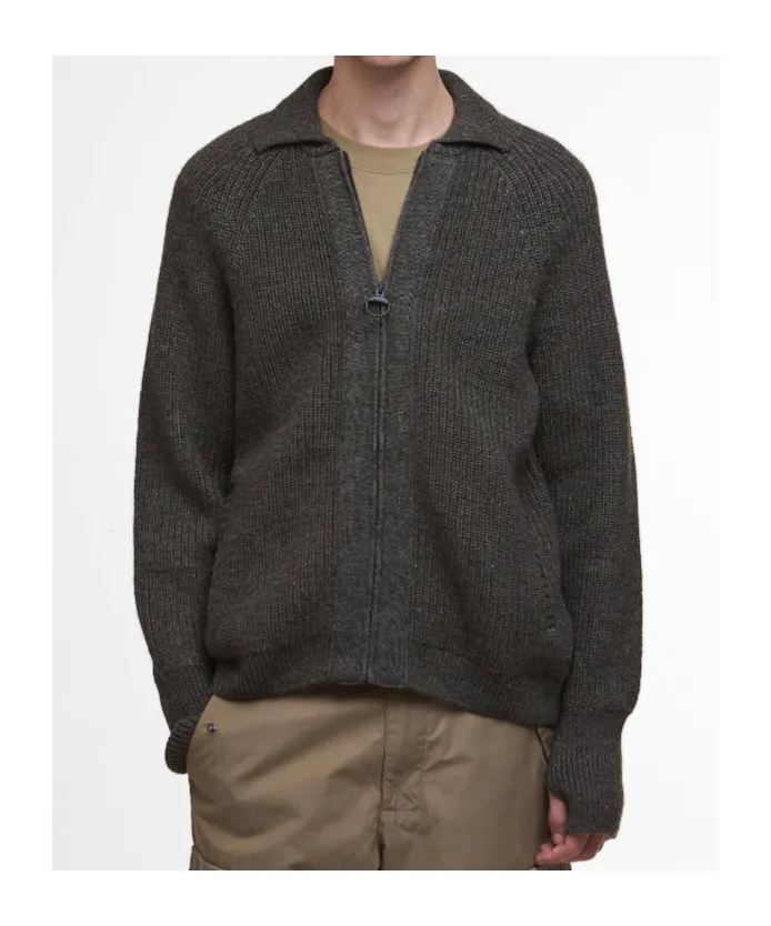 Zip-Fastening Ribbed-Knit Cardigan