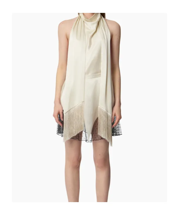 Halterneck Fringe-Detail Top