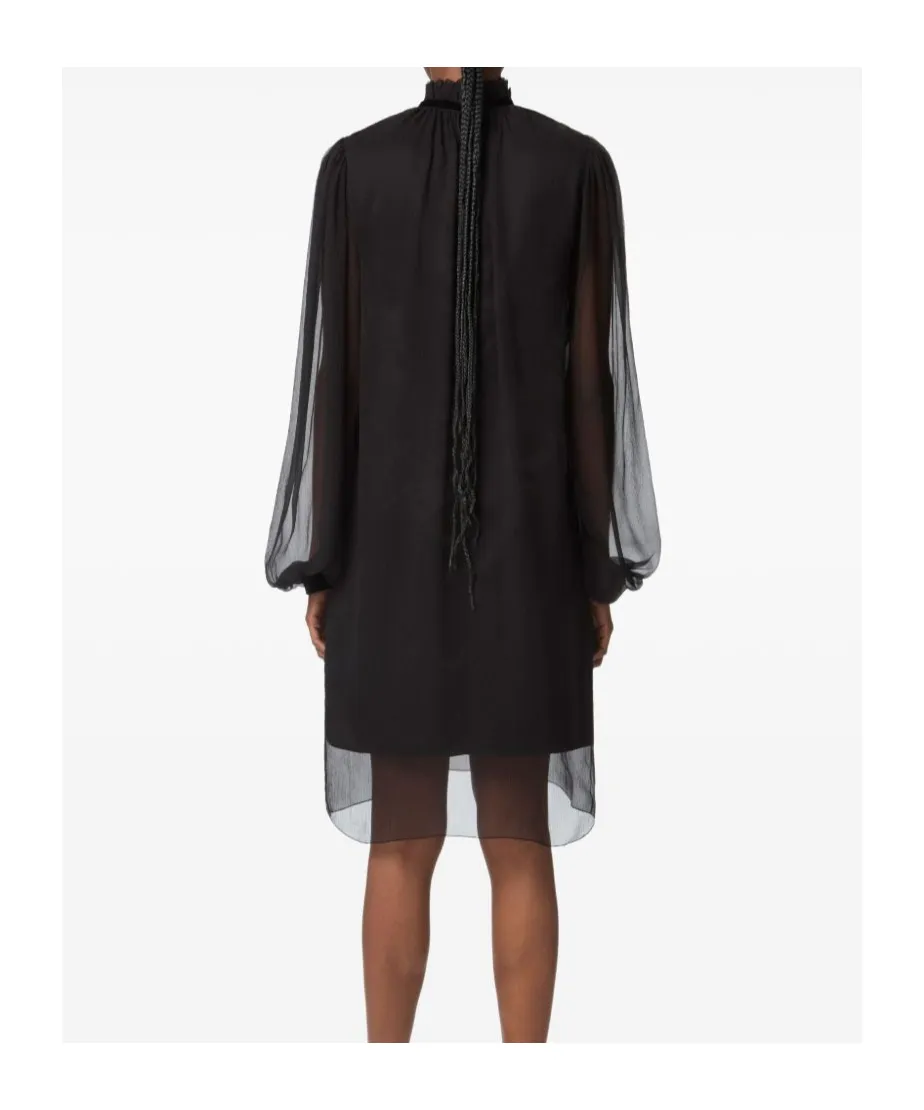 High-Neck Balloon-Sleeve Mini Dress