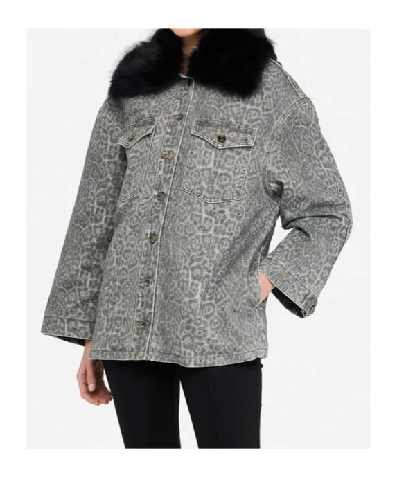 Liu Jo Leopard Printed Faux Fur-Collar Jacket