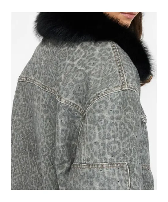 Liu Jo Leopard Printed Faux Fur-Collar Jacket