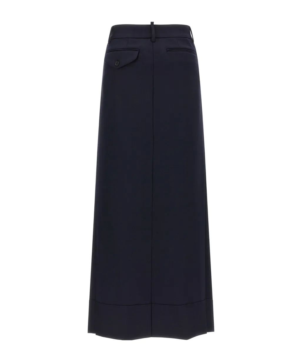Denim-Insert Pleated Skirt