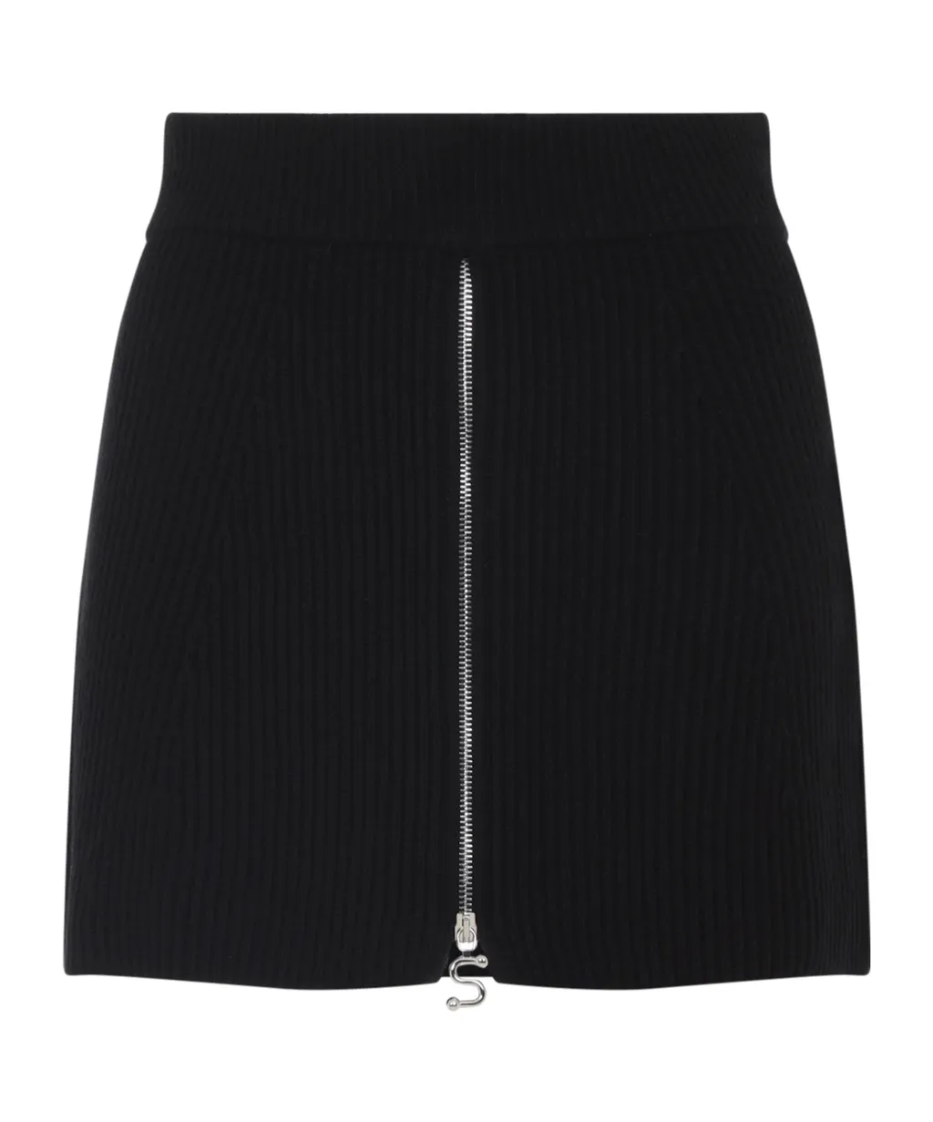 Ribbed Zip-Front Mini Skirt