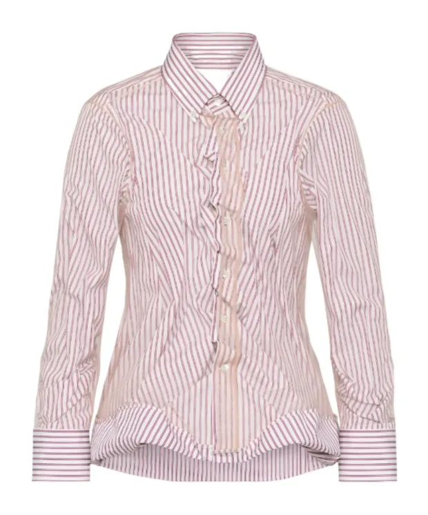 Maison Margiela Striped Ruffled Long-Sleeve Shirt