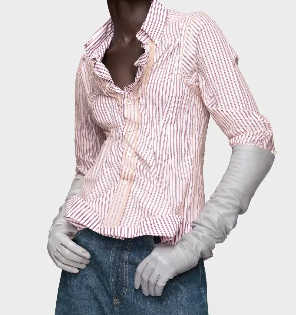 Maison Margiela Striped Ruffled Long-Sleeve Shirt