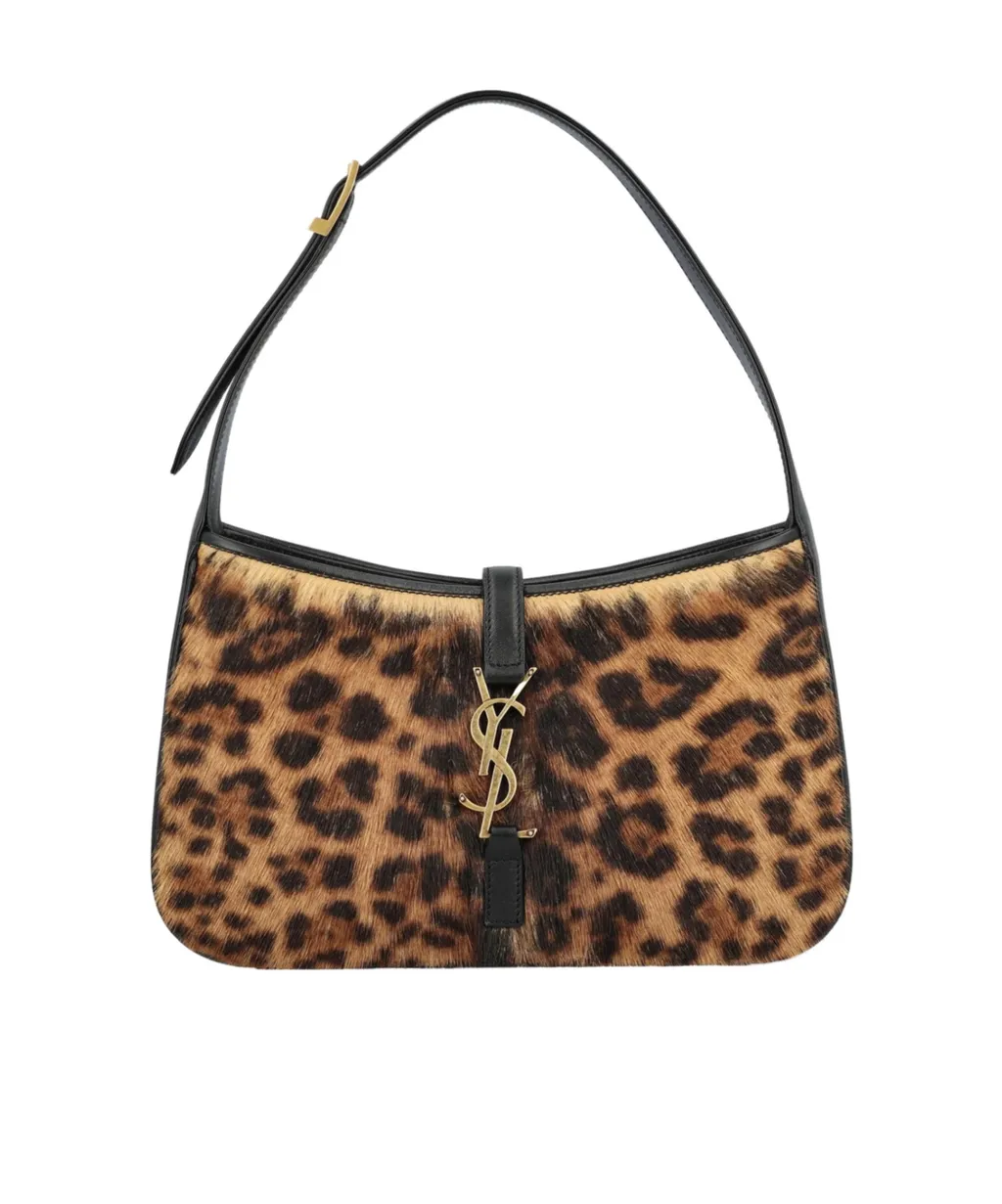 Saint Laurent Leopard Patterned Logo Plaque Tote Bag