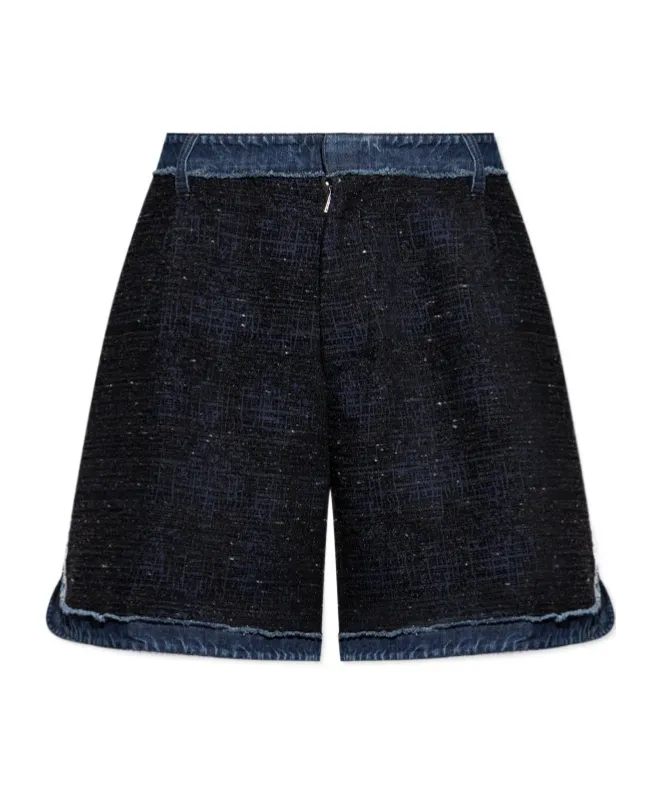 Denim-Trimmed Tweed Shorts