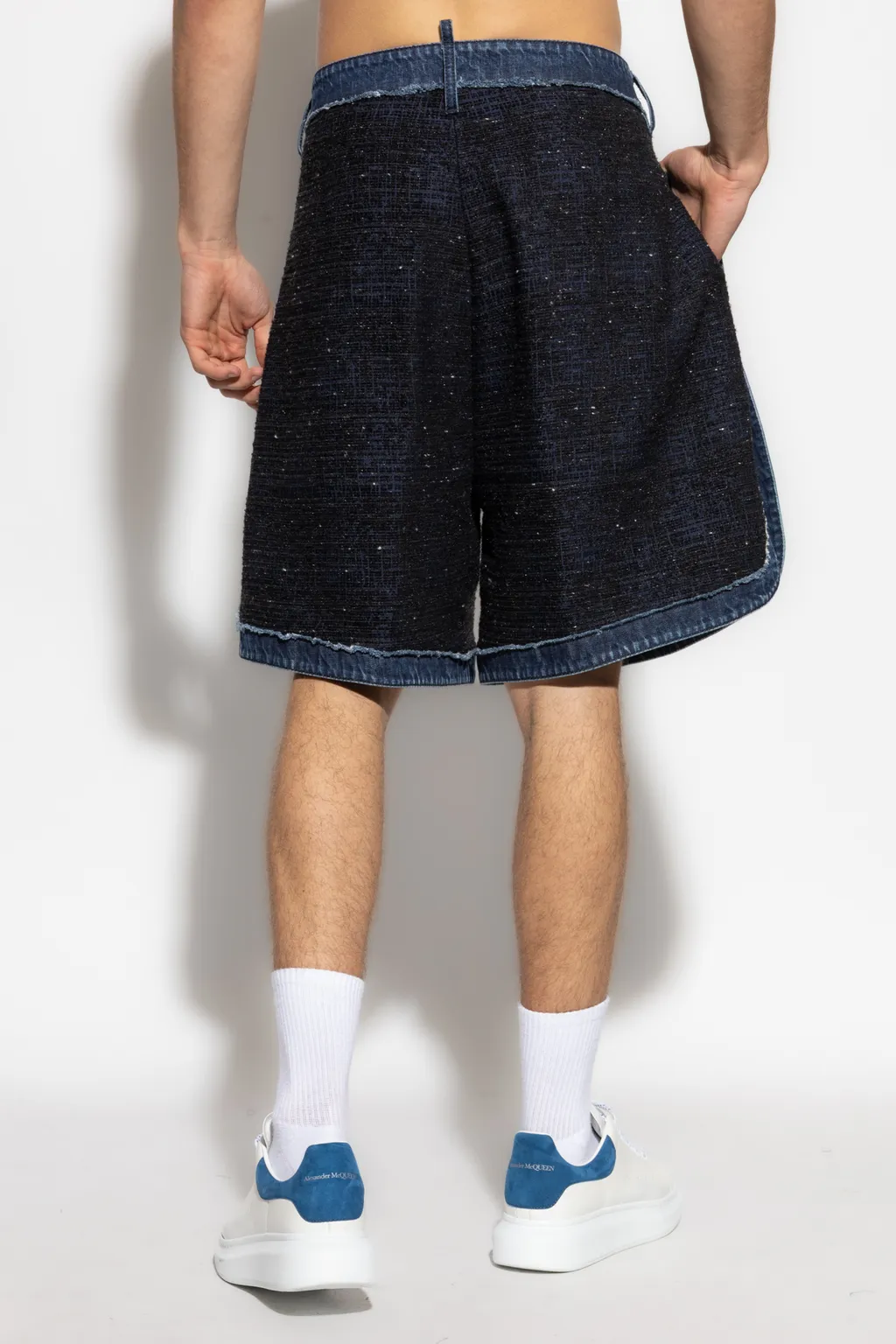 Denim-Trimmed Tweed Shorts