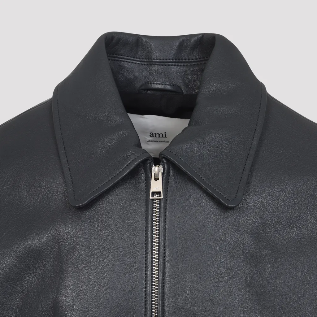 Long-Sleeved Leather Jacket