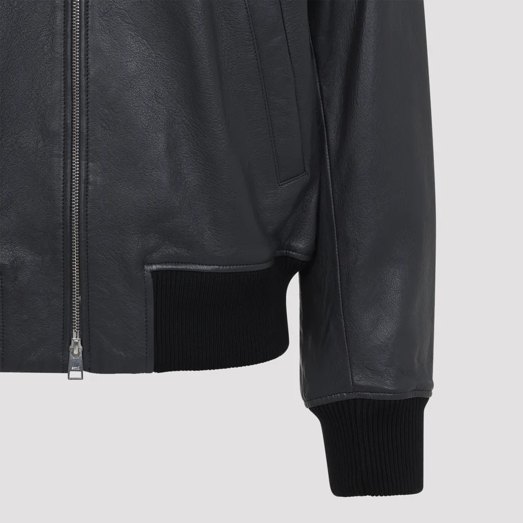Long-Sleeved Leather Jacket