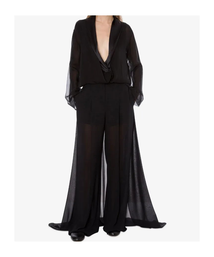 Long-Sleeved Silk Chiffon Blouse
