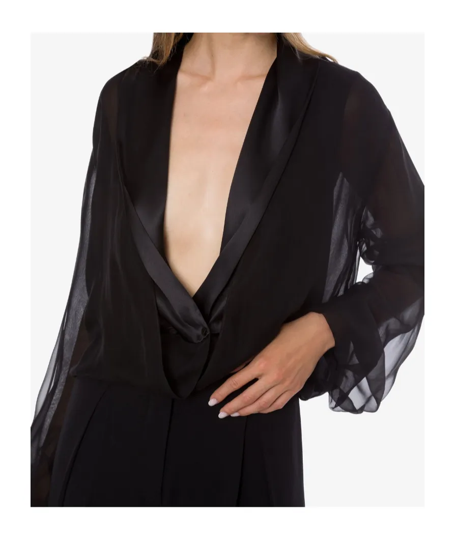 Long-Sleeved Silk Chiffon Blouse