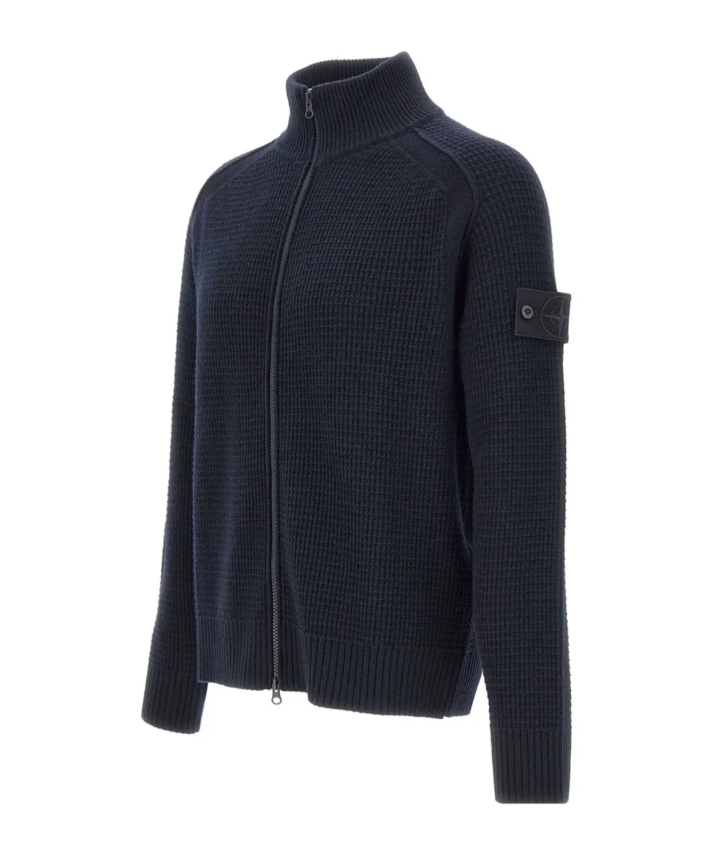 Stone Island Logo Patch Zip-Up Cardigan