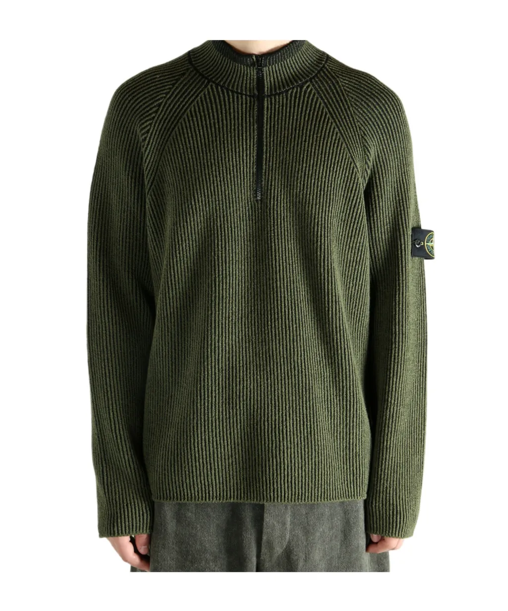 Stone Island Compass Patch Half-Zipped Knitted Jumper