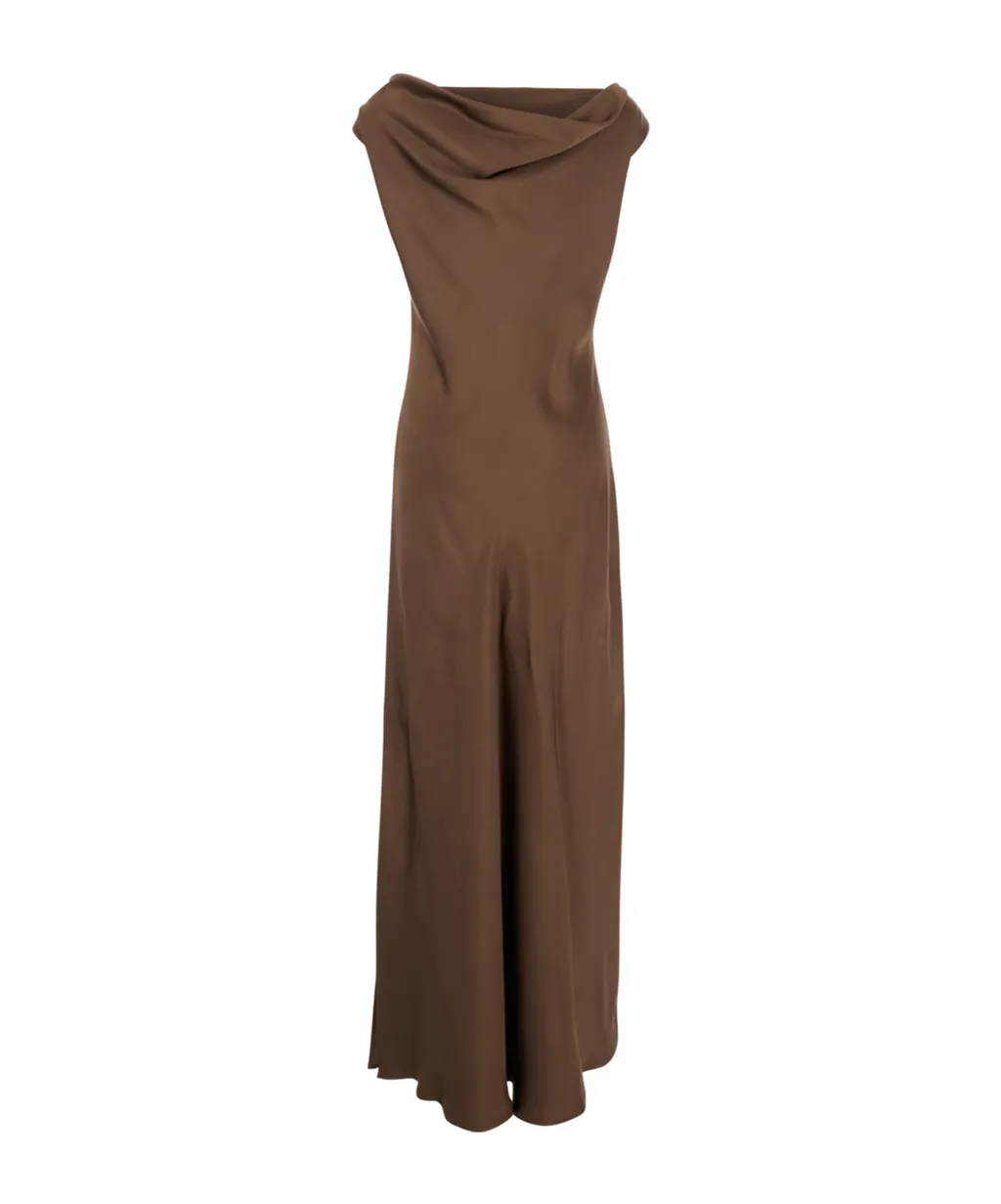 Antonelli Draped Neckline Floor-Length Dress