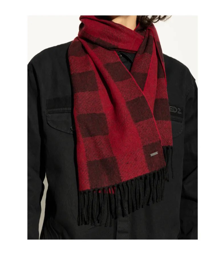Checked Fringed Scarf
