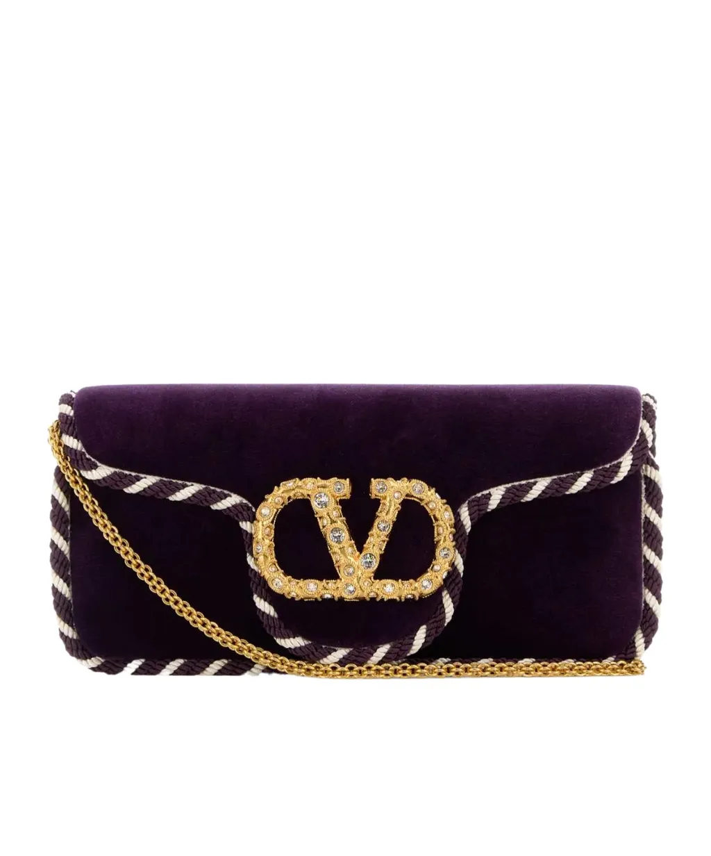 Valentino Locò Velvet Foldover Top Clutch Bag