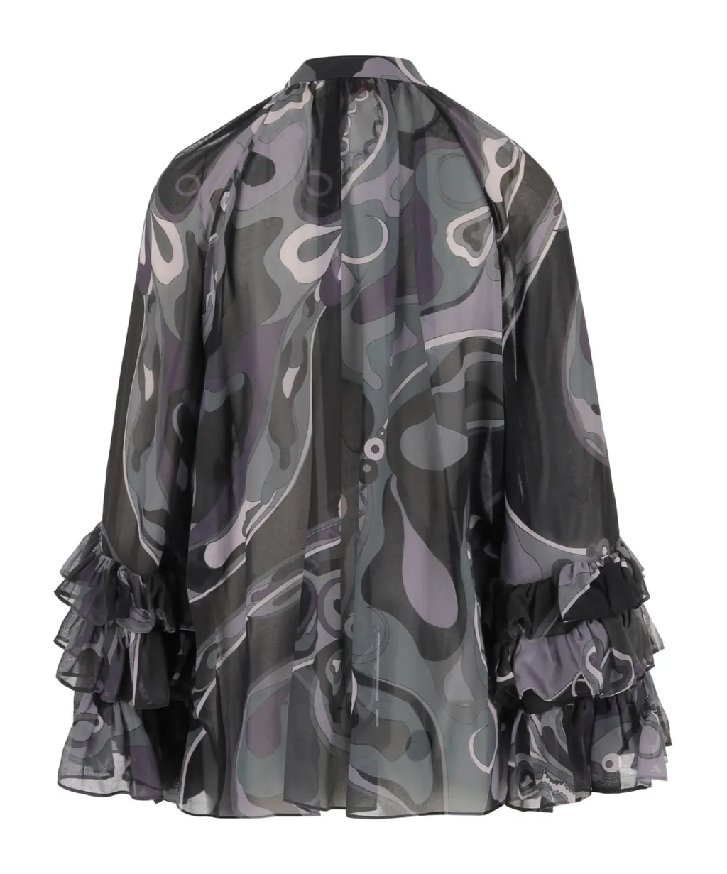 Pucci Orchidee Print Ruffled Blouse