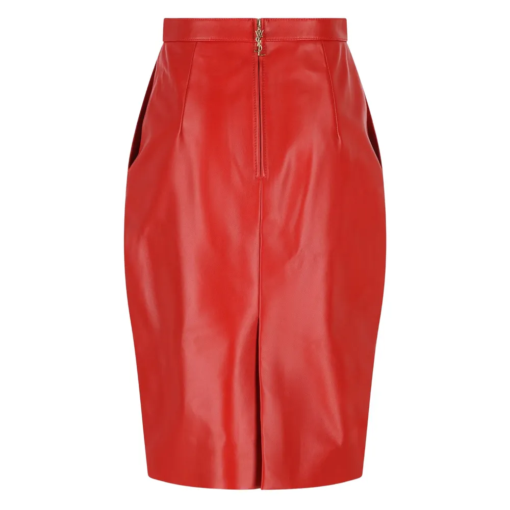 Saint Laurent Logo Plaque Back Slit Skirt