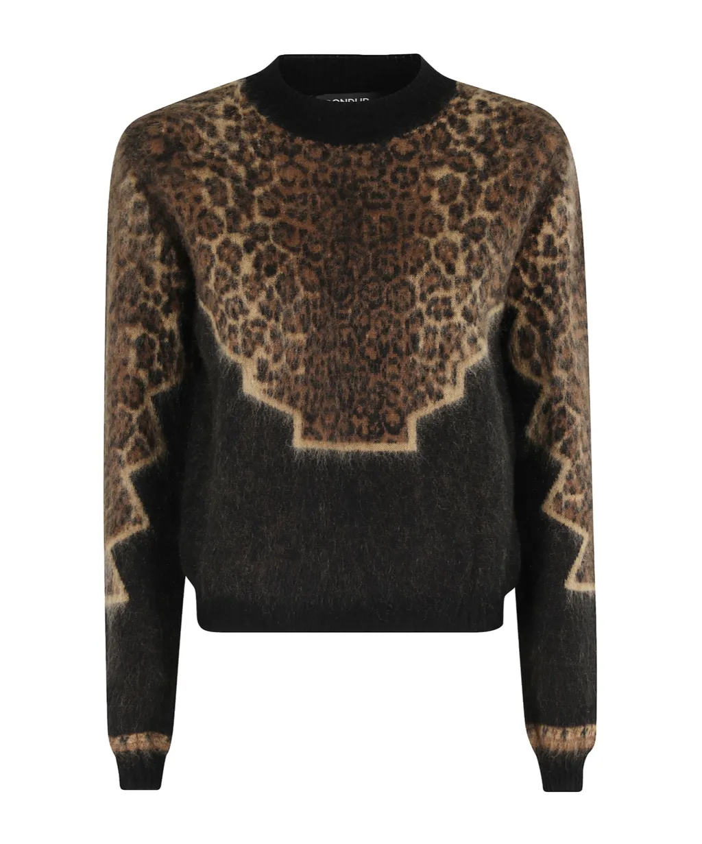 Leopard-Print Geometric-Pattern Sweater